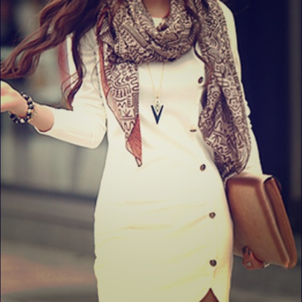 White stretchy dress- button detail. Small.